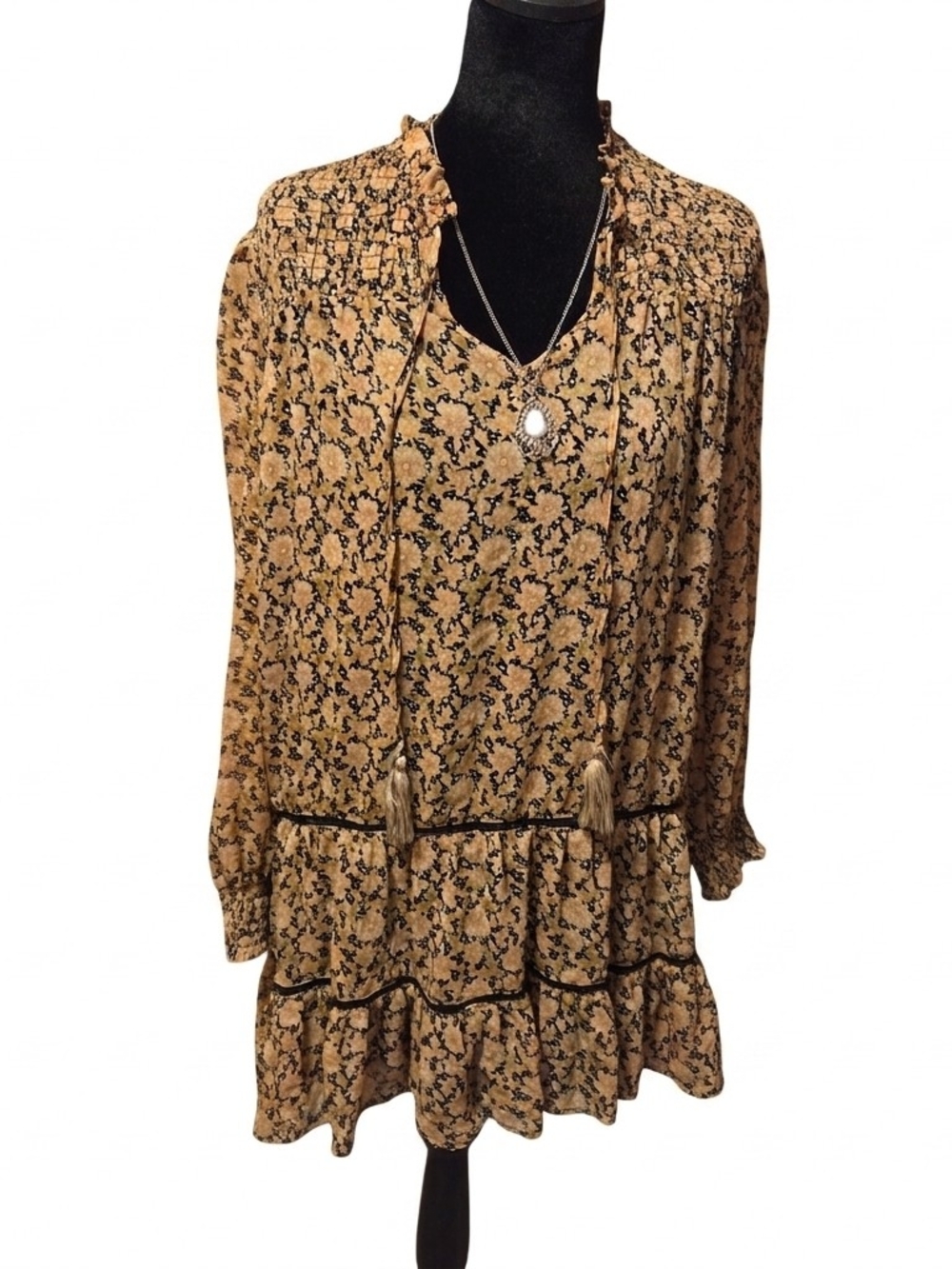 Rewind Black and Mustard Floral Ruffle Dress Size M